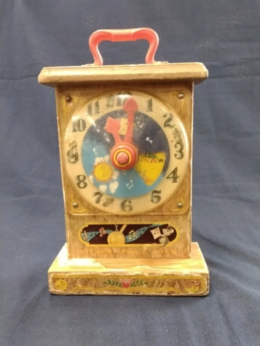 Fisher-Price Wooden Toy Clock with Pink Handle and Red/Pink Hands